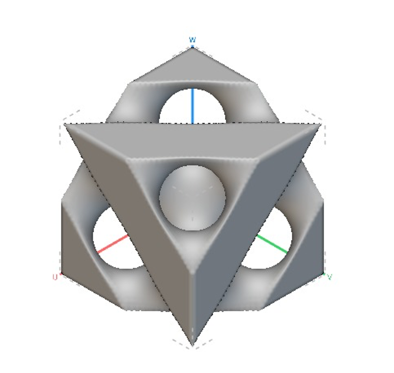 Diamond TPMS unit cell render with intersecting triangular openings