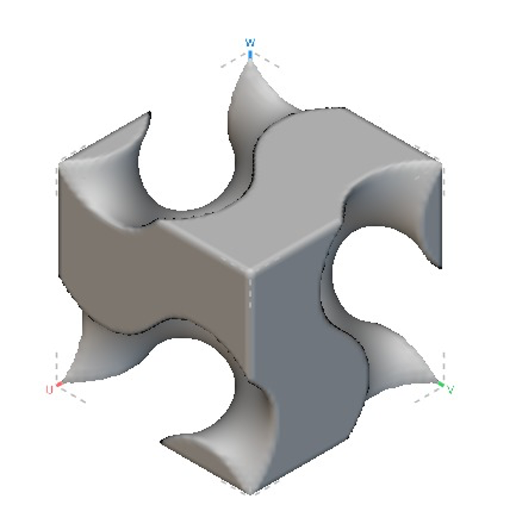 Gyroid TPMS unit cell render with smooth interconnected channels